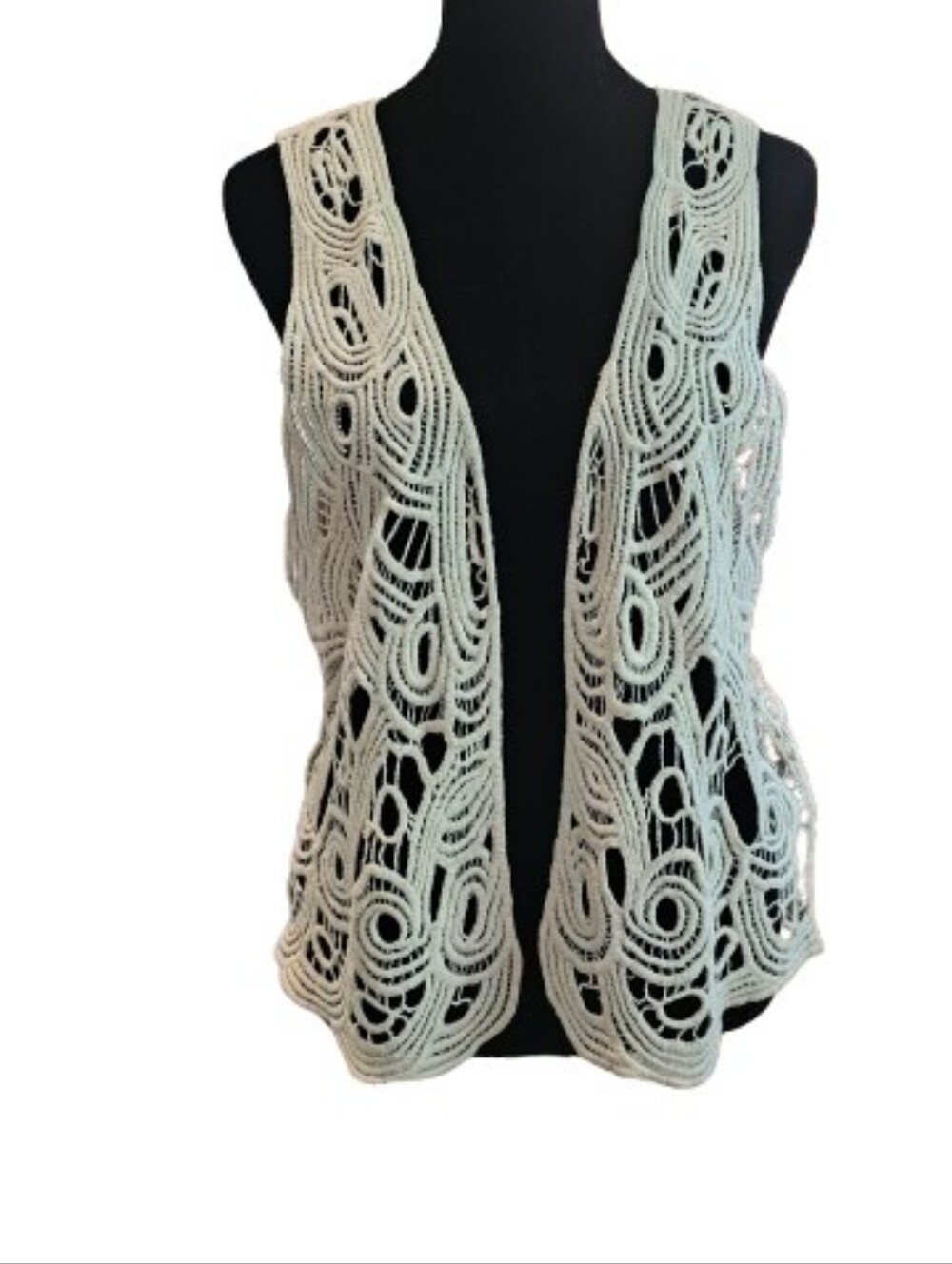 LC Lauren Conrad Ivory Crochet Open Vest